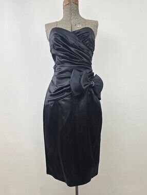 Gunne Sax by Jessica McClintock Vintage 80's Black Bow Ruched Cocktail Dress 11